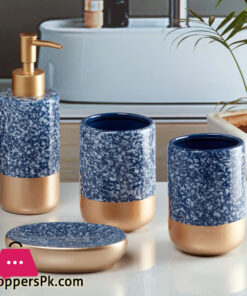 Ceramic Bathroom Accessories Blue Gold 4 Piece