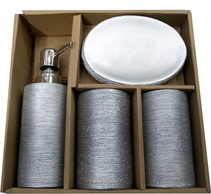 Ceramic Bathroom Accessories Set Silver Bath Set Pack Of 4