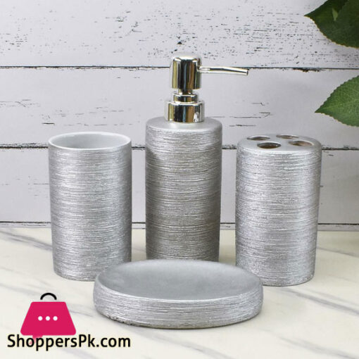 Ceramic Bathroom Accessories Set Silver Bath Set Pack of 4