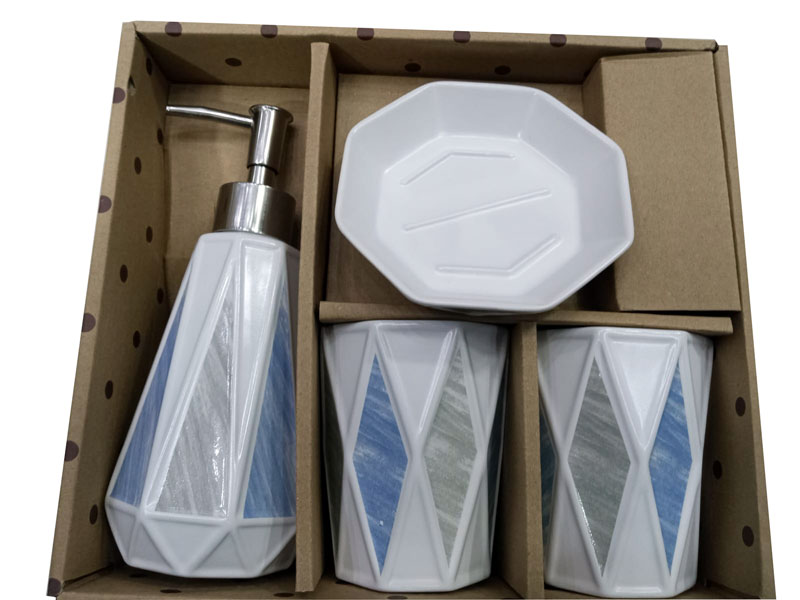 Ceramic Bathroom Accessories Set Of 4 Bath Set With Soap Dispenser - 10085