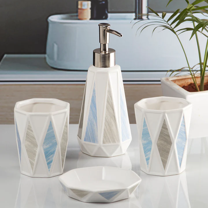 Ceramic Bathroom Accessories Set of 4 Bath Set with Soap Dispenser - 10085