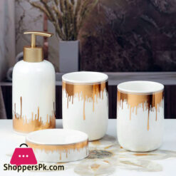 Ceramic Bathroom Accessories White Gold 4 Piece