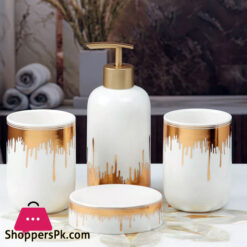 Ceramic Bathroom Accessories White Gold 4 Piece