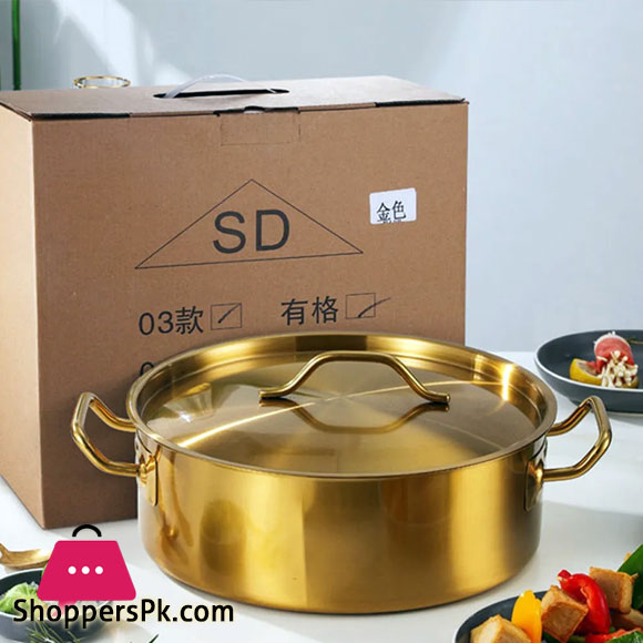 Golden Special For Commercial Induction Cooker Pot Double Handle Stainless Steel Pot ( Size 32cm)