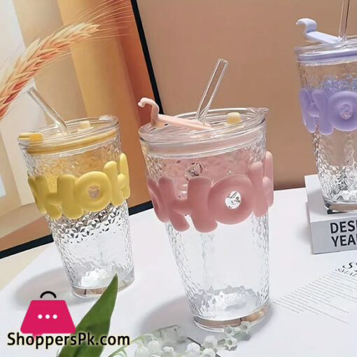 Hammer Double Drink Straw Cup High Beauty Coffee Cup Scald Proof Glass Cold Drink Juice Cup Milk Cup Covered Cup
