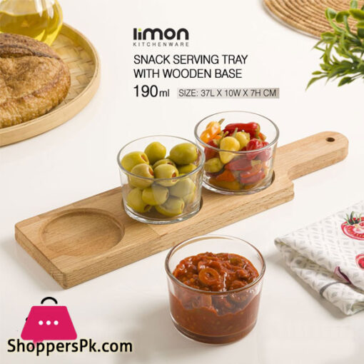 Limon Snack Serving Tray with Wooden Base 190ML Iran Made