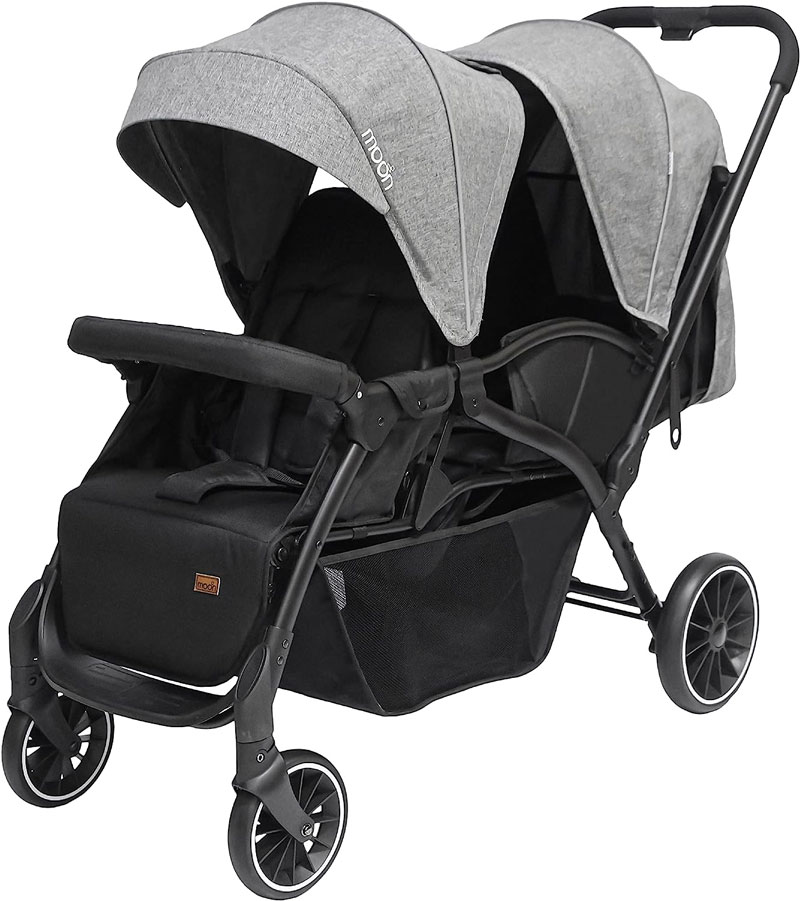 Moon Dois Easy Foldable Twin Stroller Pram With Adjustable Leg Rest