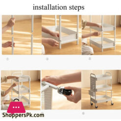 Binca Rolling Island 3 Tier Rolling Cart Metal Beverage Cart White With Wheels Multifunctional For Living Room And Bedroom-White &Amp; Black