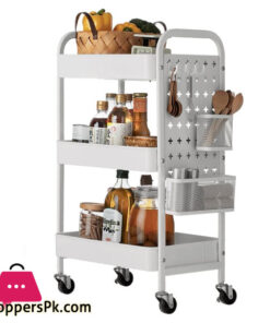 Binca Rolling Island 3 Tier Rolling Cart Metal Beverage Cart White with Wheels Multifunctional for Living Room and Bedroom-White & Black
