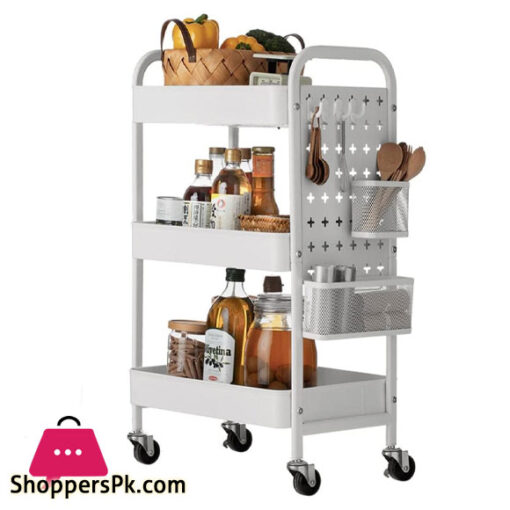 Binca Rolling Island 3 Tier Rolling Cart Metal Beverage Cart White with Wheels Multifunctional for Living Room and Bedroom-White