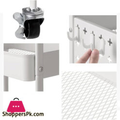 Binca Rolling Island 3 Tier Rolling Cart Metal Beverage Cart White With Wheels Multifunctional For Living Room And Bedroom-White &Amp; Black