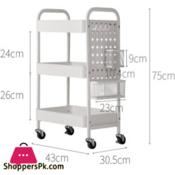 Binca Rolling Island 3 Tier Rolling Cart Metal Beverage Cart White With Wheels Multifunctional For Living Room And Bedroom-White &Amp; Black