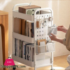 Binca Rolling Island 3 Tier Rolling Cart Metal Beverage Cart White With Wheels Multifunctional For Living Room And Bedroom-White &Amp; Black