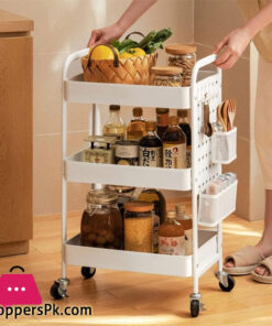 Binca Rolling Island 3 Tier Rolling Cart Metal Beverage Cart White With Wheels Multifunctional For Living Room And Bedroom-White &Amp; Black 15 Binca Rolling Island 3 Tier Rolling Cart Metal Beverage Cart White With Wheels Multifunctional For Living Room And Bedroom-White &Amp; Black - Image 7