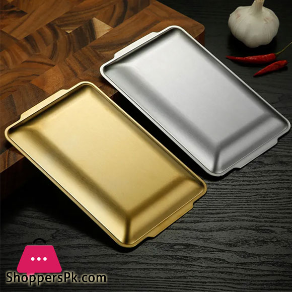 Stainless Steel Food Storage Shallow Trays BBQ Sushi Flat Dish Bread Pastry Kitchen Fruit Vegetable Plate 22 x 14 CM