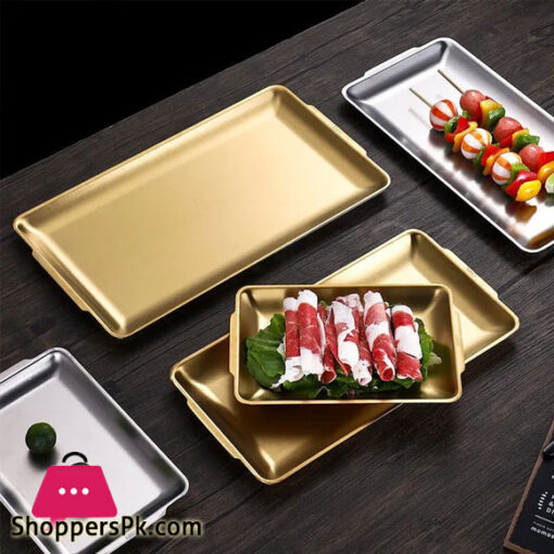 Stainless Steel Food Storage Shallow Trays BBQ Sushi Flat Dish Bread Pastry Kitchen Fruit Vegetable Plate 30 x 20 CM