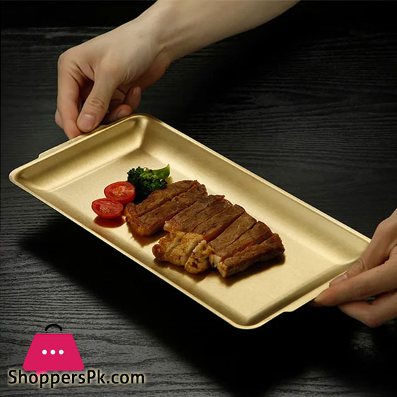 Stainless Steel Food Storage Shallow Trays BBQ Sushi Flat Dish Bread Pastry Kitchen Fruit Vegetable Plate 32 x 16 CM