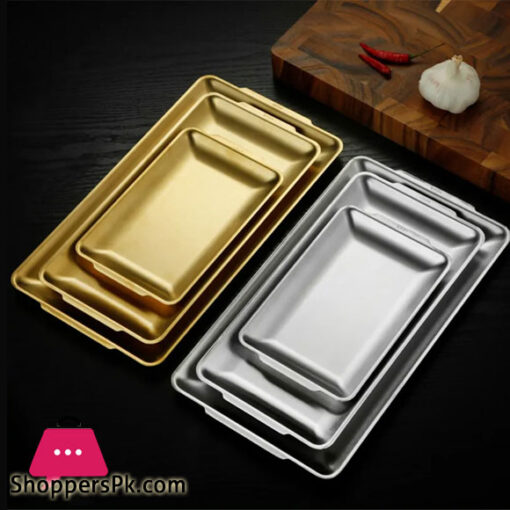 Stainless Steel Food Storage Shallow Trays BBQ Sushi Flat Dish Bread Pastry Kitchen Fruit Vegetable Plate 36 x 20 CM