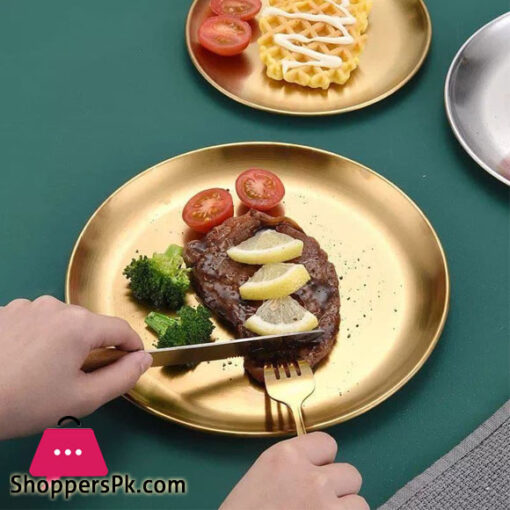 Stainless Steel Round Plate Serving Dish Bread Pastry Kitchen Fruit Vegetable Plate Size : 20 CM