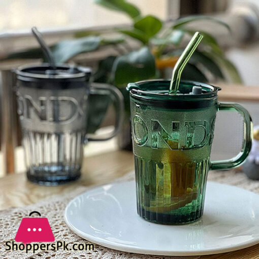 Straw With Glass Cup Coffee Cup With Handle Straw Cup Large Capacity Glass Cup With Cover 400ML Glass Dinkware