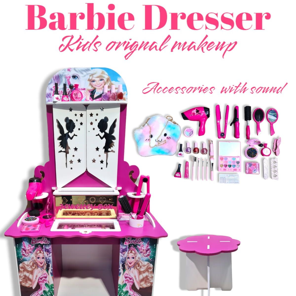 Portable Wooden Dressing Table Set For Girls 3 To 8 Years
