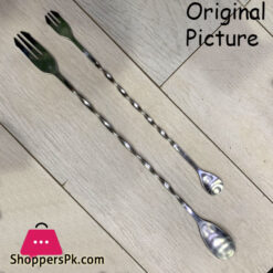 1 Pieces Stainless Steel Cocktail Mixing Spoon 3 Prong Bar Mixing Spoon Fork 32Cm