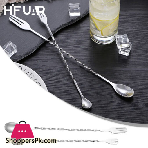 1 Pieces Stainless Steel Cocktail Mixing Spoon 3 Prong Bar Mixing Spoon Fork 26cm