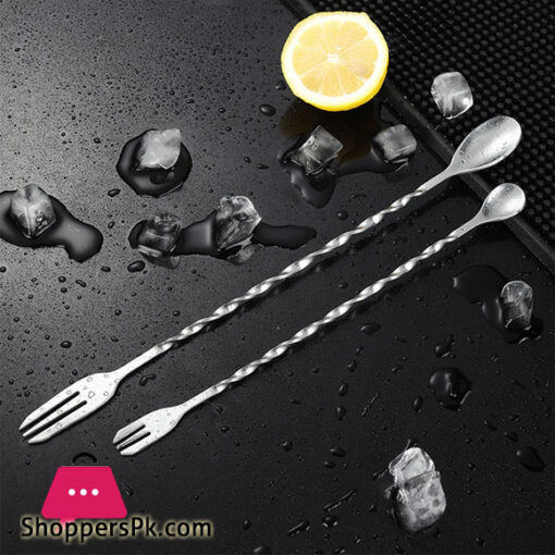 1 Pieces Stainless Steel Cocktail Mixing Spoon 3 Prong Bar Mixing Spoon Fork 26cm