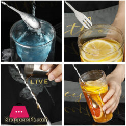 1 Pieces Stainless Steel Cocktail Mixing Spoon 3 Prong Bar Mixing Spoon Fork 32Cm