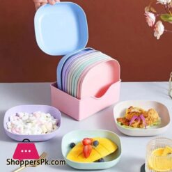 10Pcs Plates With Stand Modern Simple Dinner Plate Round Square 57 Inch Multiple Color Wheat Straw Nordic Plastic Plate Fruit Vegetable Plate Food Tray