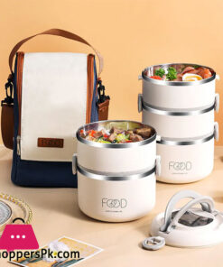 3 Layer Stainless Steel Lunch Box With Spoon Portable Japanese Style with Thermal Bag