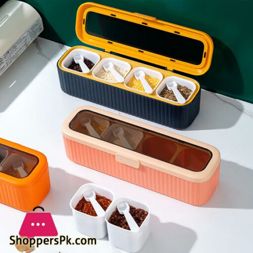 4 Grid Seasoning Box Kitchen Storage Organizer Spice Jars Salt and Pepper Shakers Spice Container Set