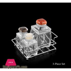 Acrylic Salt shaker Sugar pot 3 in 1 with Chrome metal stand