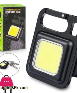 COB Rechargeable Keychain Mini Small Flashlight 3 Light Modes Portable Pocket Light with Folding Bracket Bottle Opener and Magnet Base for Fishing Walking and Camping