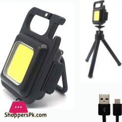 Cob Rechargeable Keychain Mini Small Flashlight 3 Light Modes Portable Pocket Light With Folding Bracket Bottle Opener And Magnet Base For Fishing Walking And Camping