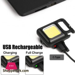 Cob Rechargeable Keychain Mini Small Flashlight 3 Light Modes Portable Pocket Light With Folding Bracket Bottle Opener And Magnet Base For Fishing Walking And Camping