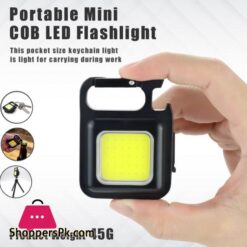 Cob Rechargeable Keychain Mini Small Flashlight 3 Light Modes Portable Pocket Light With Folding Bracket Bottle Opener And Magnet Base For Fishing Walking And Camping