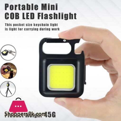 COB Rechargeable Keychain Mini Small Flashlight 3 Light Modes Portable Pocket Light with Folding Bracket Bottle Opener and Magnet Base for Fishing Walking and Camping