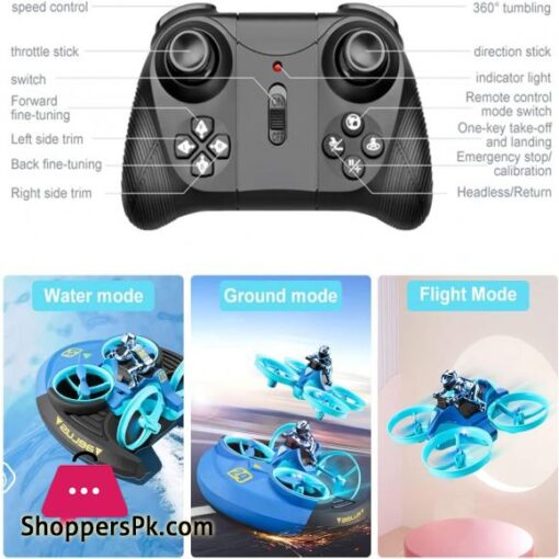 HJLXMF Mini 3 in 1 Sea Land Air Flight Remote Control Car Boat RC Quadcopter Drone Aircraft Hovercraft Toy RC Helicopter for Kids Christmas Surprise Gift with Three Batteries