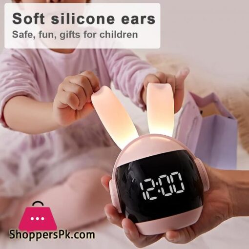NEBDKRY Kids Alarm Clock for Kids Bunny Alarm Clocks for Girls Boys Pink Kid Alarm Clock with Ringtones Night Light Rechargeable Snoozing