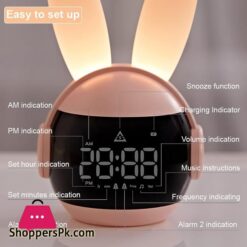 Nebdkry Kids Alarm Clock For Kids Bunny Alarm Clocks For Girls Boys Pink Kid Alarm Clock With Ringtones Night Light Rechargeable Snoozing