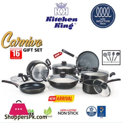 Kitchen King Carnivo Cookware Set Gift Set Induction Safe Black 16 Pcs - KK2530101