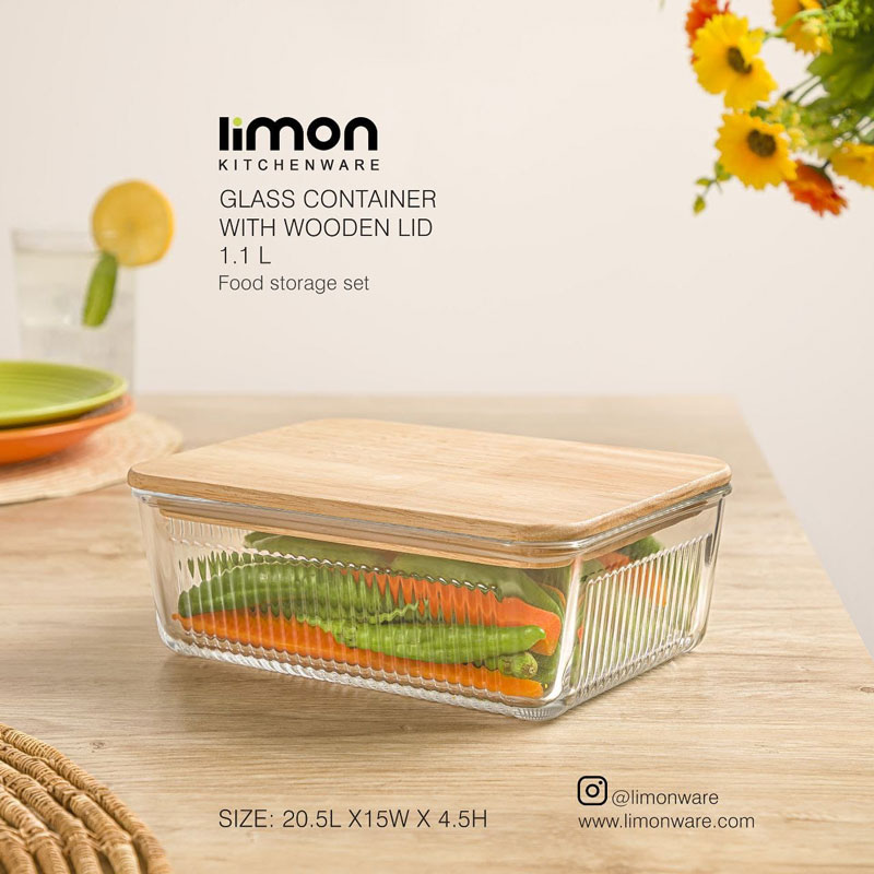 Limon Glass Container With Wooden Lid 1.1 Liters Iran Made