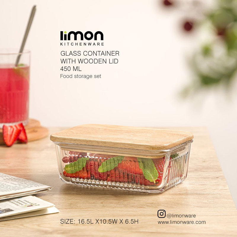 Limon Glass Container With Wooden Lid 450Ml Iran Made