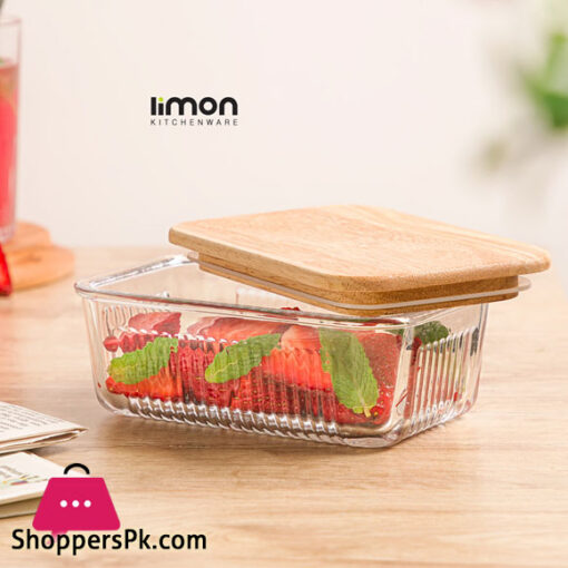 Limon Glass Container with wooden Lid 450ML Iran Made