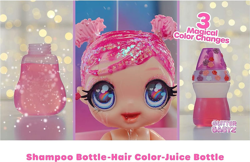 Mga'S Glitter Babyz January Snowflake Baby Doll With 3 Magical Color Changes Blue Hair, Winter Snowflakes Outfit, Diaper, Bottle, Accessories- Gift For Kids, Toy For Girls Boys Ages 3 4 5+ Years Old