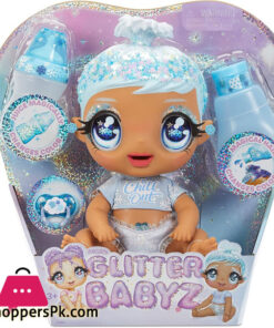 MGA'S Glitter BABYZ January Snowflake Baby Doll with 3 Magical Color Changes Blue Hair, Winter Snowflakes Outfit, Diaper, Bottle, Accessories- Gift for Kids, Toy for Girls Boys Ages 3 4 5+ Years Old