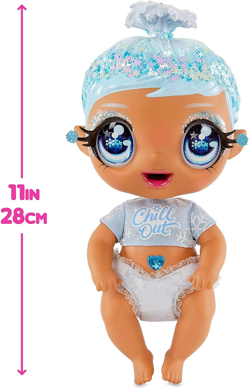 Mga'S Glitter Babyz January Snowflake Baby Doll With 3 Magical Color Changes Blue Hair, Winter Snowflakes Outfit, Diaper, Bottle, Accessories- Gift For Kids, Toy For Girls Boys Ages 3 4 5+ Years Old
