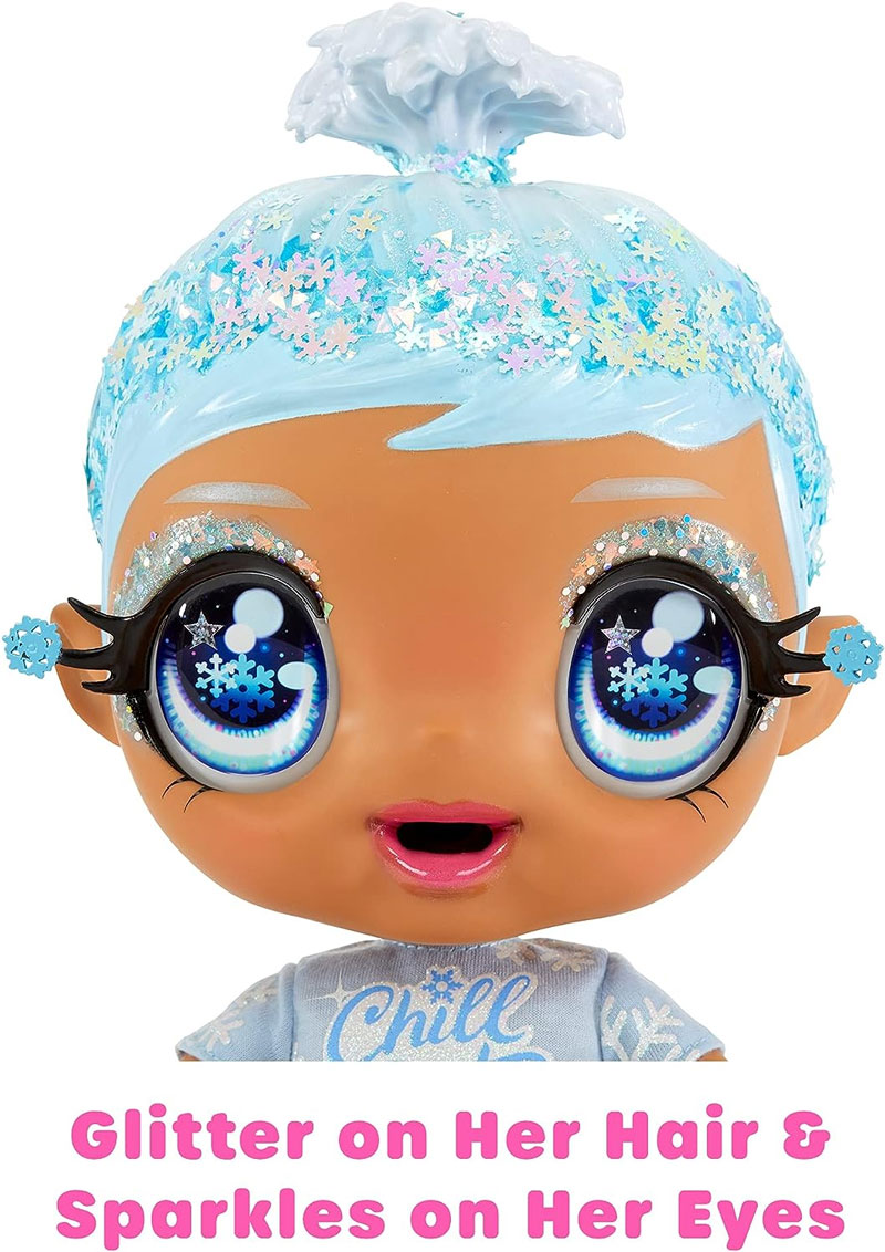 Mga'S Glitter Babyz January Snowflake Baby Doll With 3 Magical Color Changes Blue Hair, Winter Snowflakes Outfit, Diaper, Bottle, Accessories- Gift For Kids, Toy For Girls Boys Ages 3 4 5+ Years Old