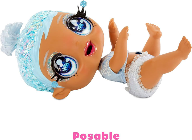 Mga'S Glitter Babyz January Snowflake Baby Doll With 3 Magical Color Changes Blue Hair, Winter Snowflakes Outfit, Diaper, Bottle, Accessories- Gift For Kids, Toy For Girls Boys Ages 3 4 5+ Years Old